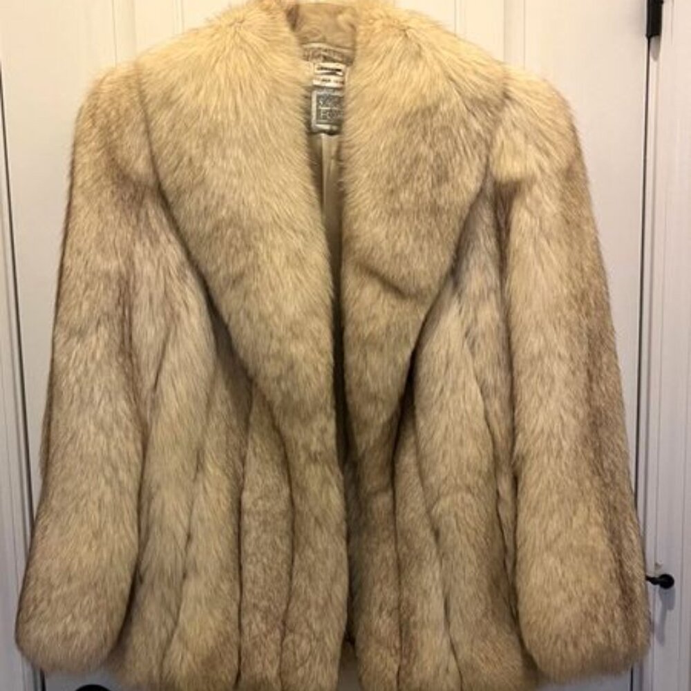 Vintage Blue Fox Jacket 28”, Shawl Collar, Straight Sleeves